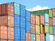 blue red and yellow intermodal containers