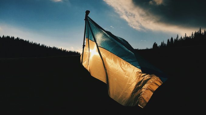 Photo by Max Kukurudziak blue and yellow striped country flag