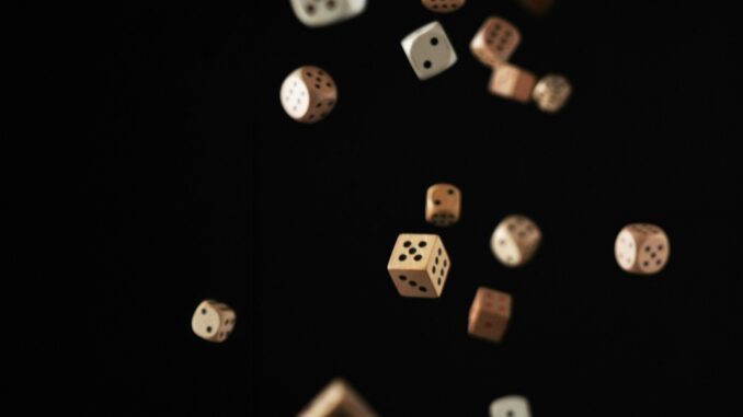 a group of dices flying in the air